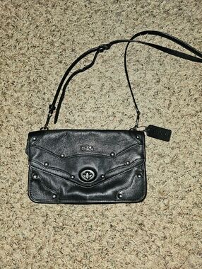 Coach Black Leather Studded Turnlock Crossbody